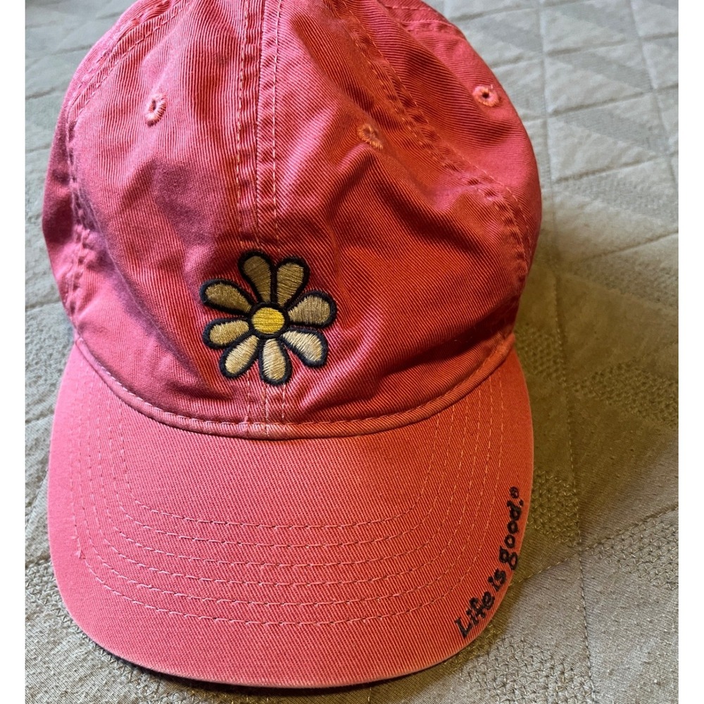 Life is Good Baseball Cap Women OS Pink Good Daisy Embroidered Adjustable Hat